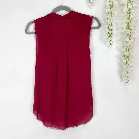 REVOLVE NSF silk sleeveless top neck tie frayed hem button front berry 3076 - Picture 5 of 11